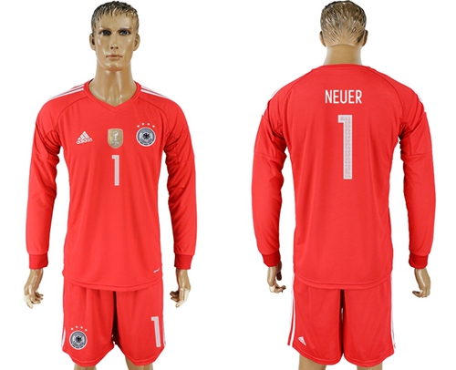 Germany #1 Neuer Red Goalkeeper Long Sleeves Soccer Country Jersey - Click Image to Close